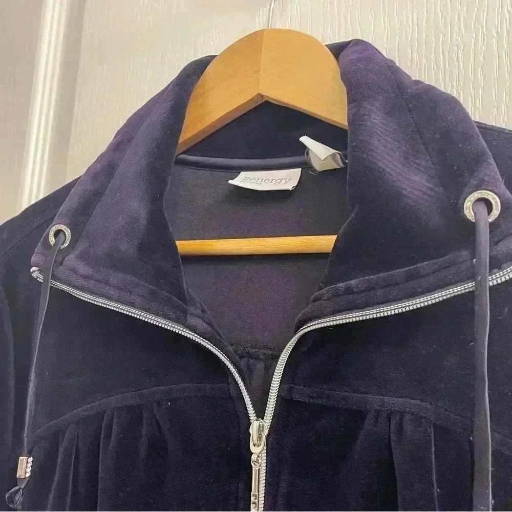 Zenergy By Chico’s | Dark Purple Velour Rhinestone Track Jacket - Picture 8 of 11